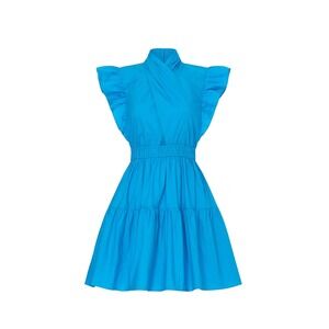 Line and Dot Blue Mini Dress Blue Ruffle Cotton Tiered LD5487M Womens Size M